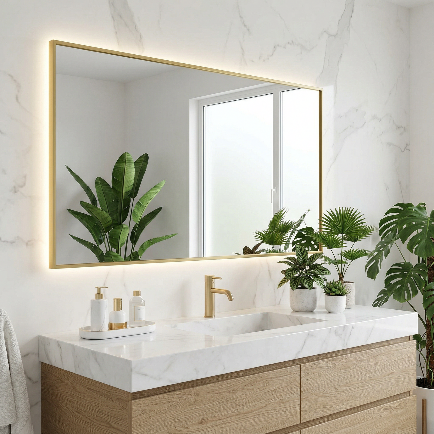 Espejo marco dorado + led 150x70cm