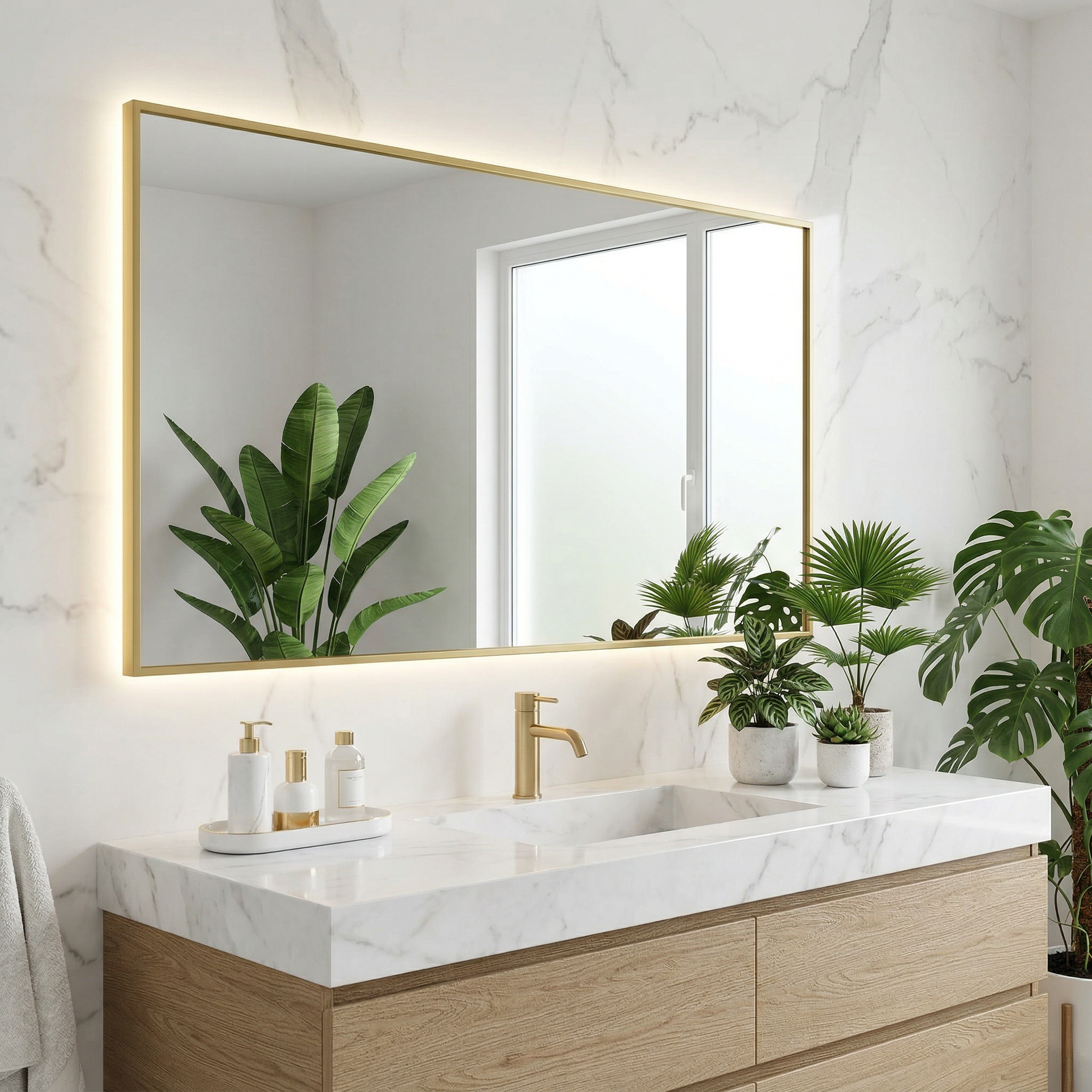 Espejo marco dorado + led 150x70cm