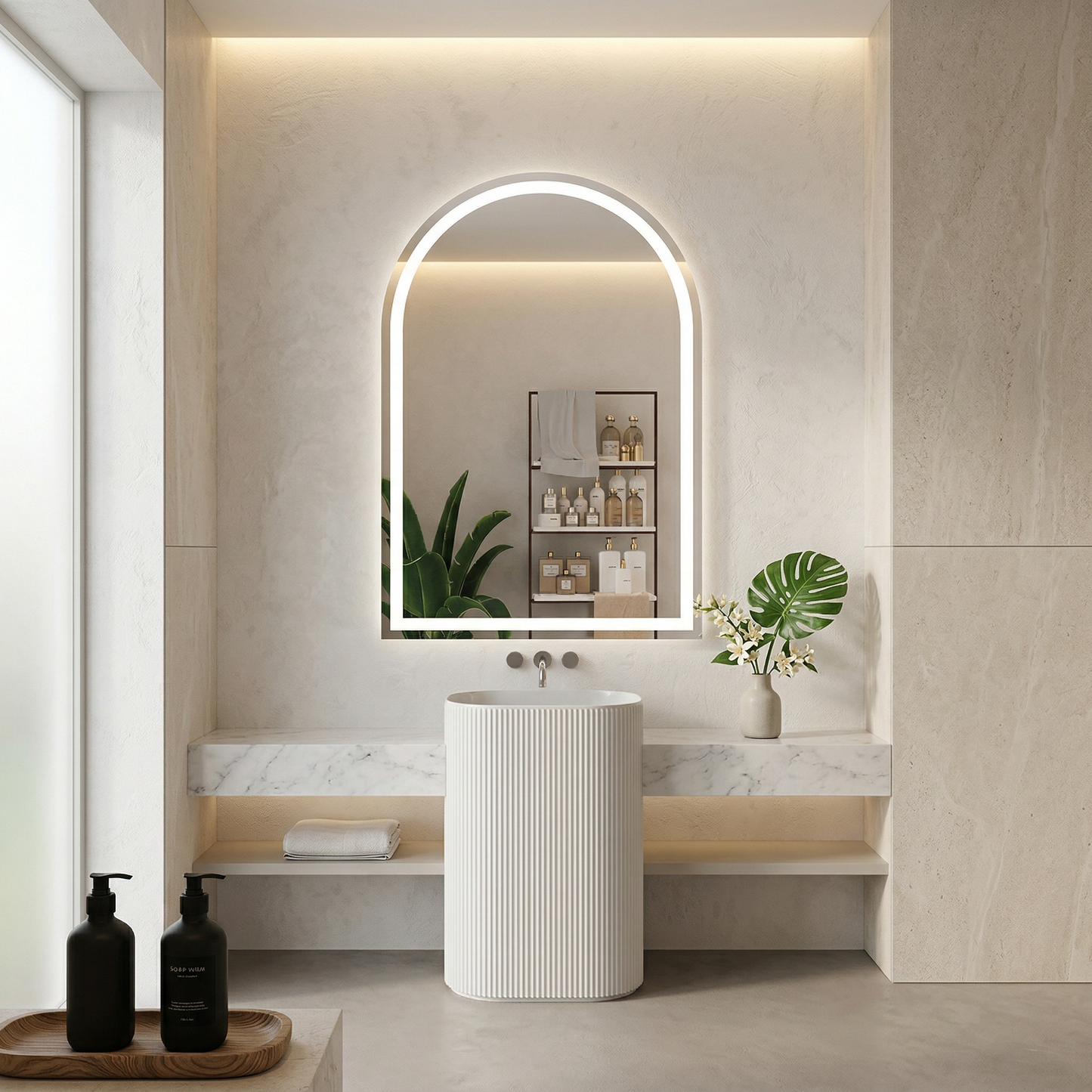 Espejo sin marco curva superior led frontal