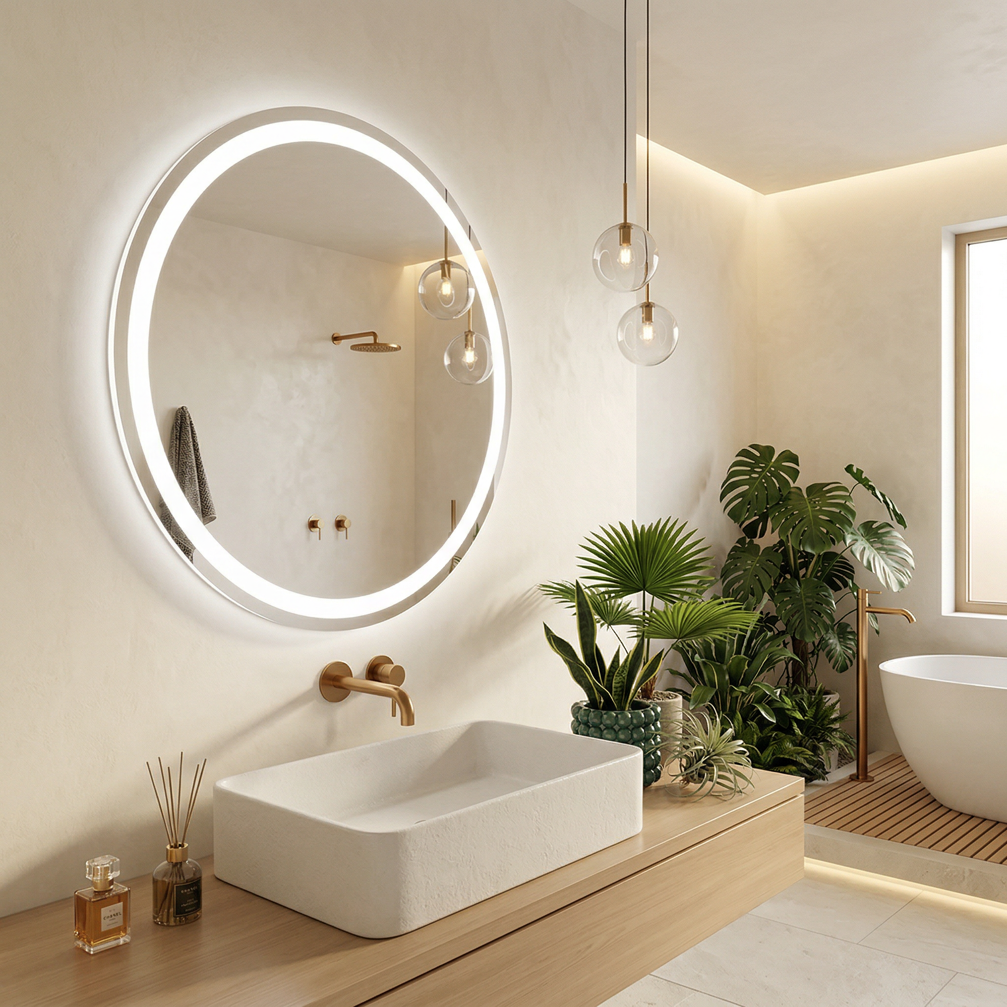 Espejo circular pulido led frontal 60x60cm