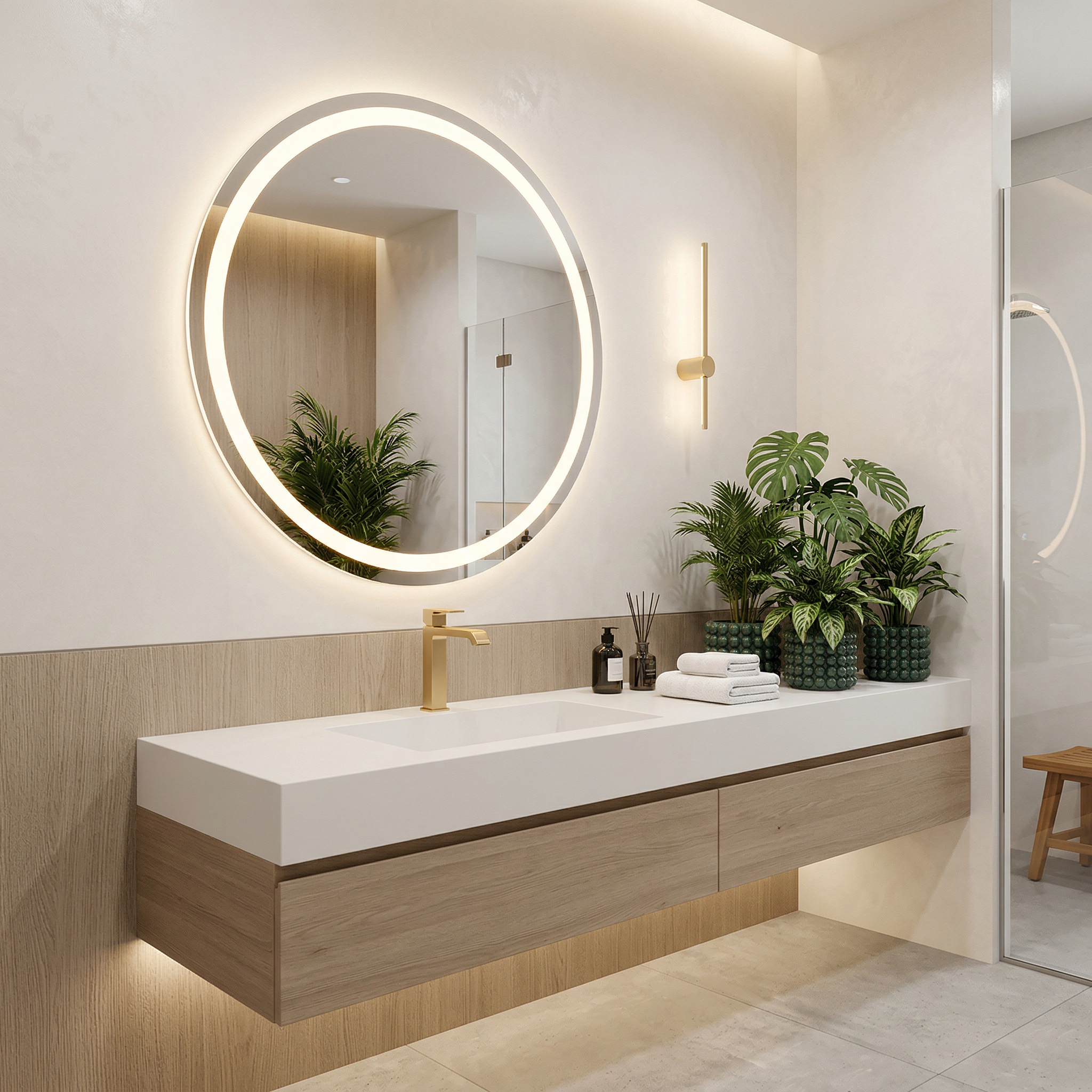 Espejo circular pulido led frontal 80x80cm