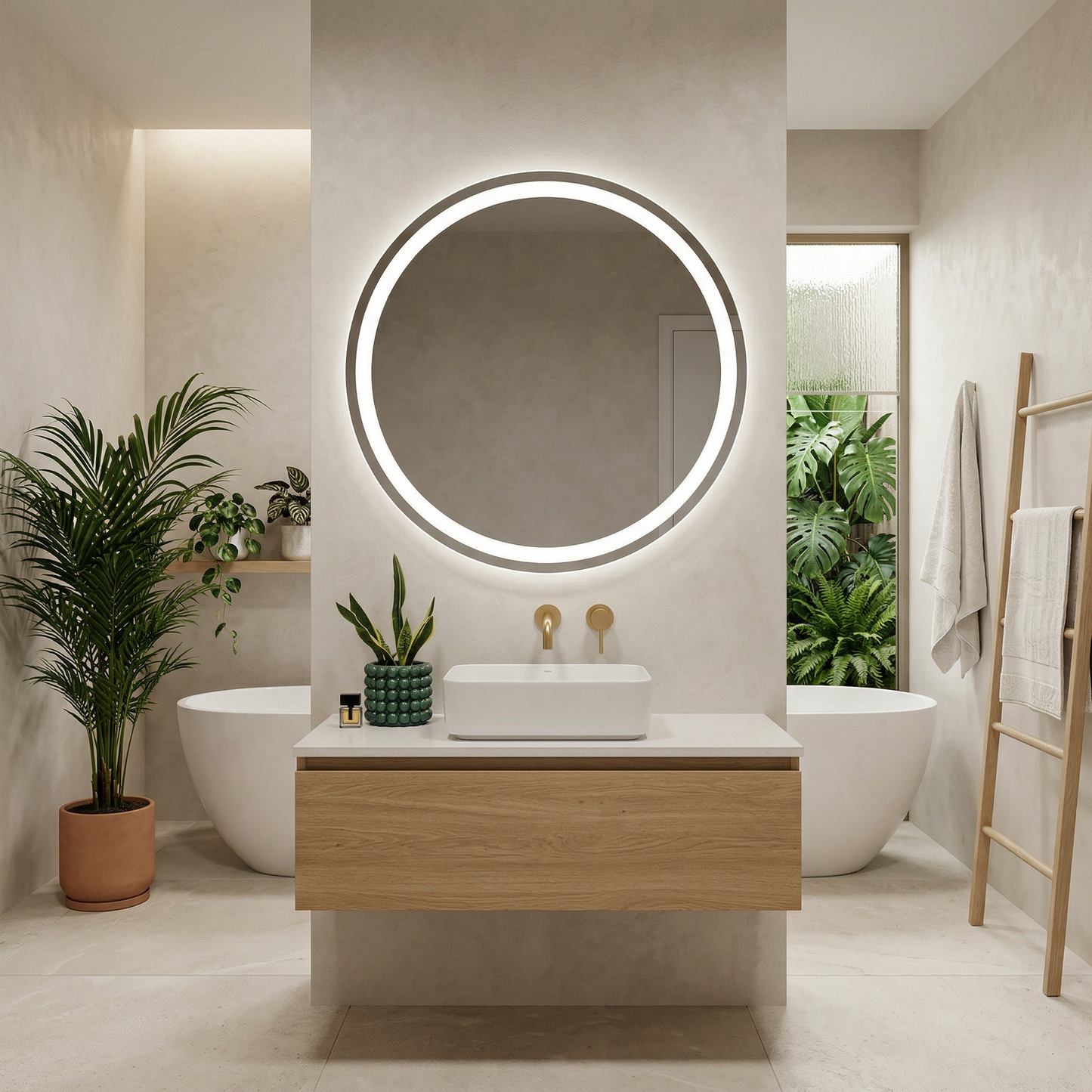 Espejo circular pulido led frontal 100x100cm